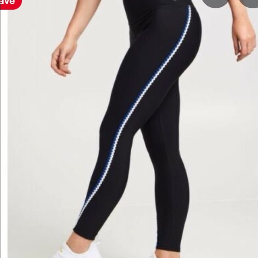 Soul Cycle Black Leggings with Blue + White Strip Extra Small